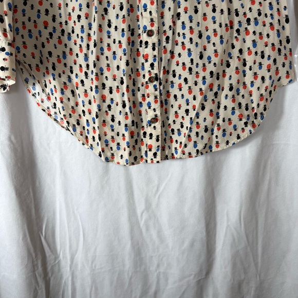 Maeve Anthropologie Pintuck Button Down Top Hat Print Tunic Roll Up Sleeve Sz 8 - Picture 8 of 13